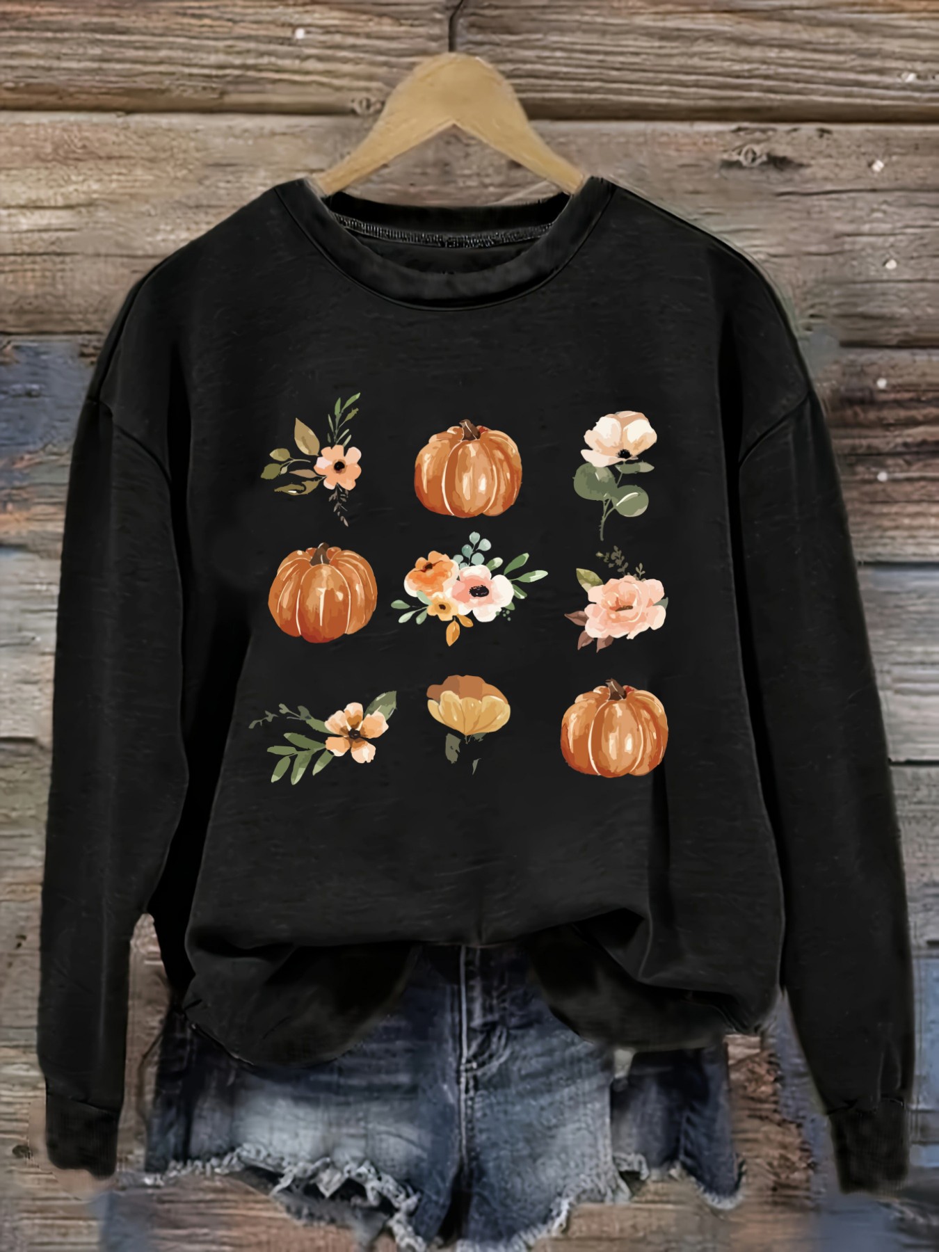 Printed Floral Shirt - Женская повседневная футболка с длинным рукавом