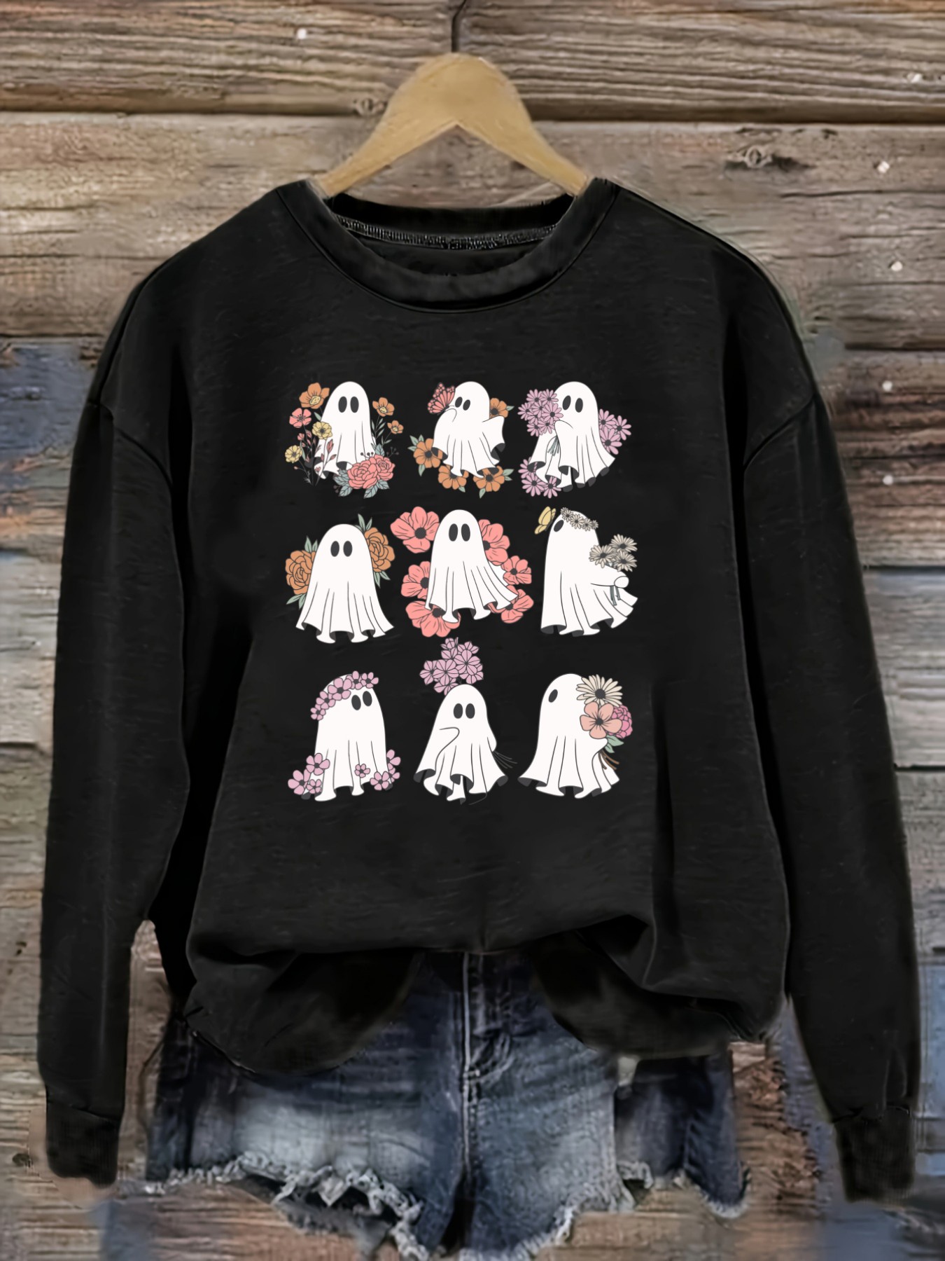 Printed Floral Shirt - Женская повседневная футболка с длинным рукавом