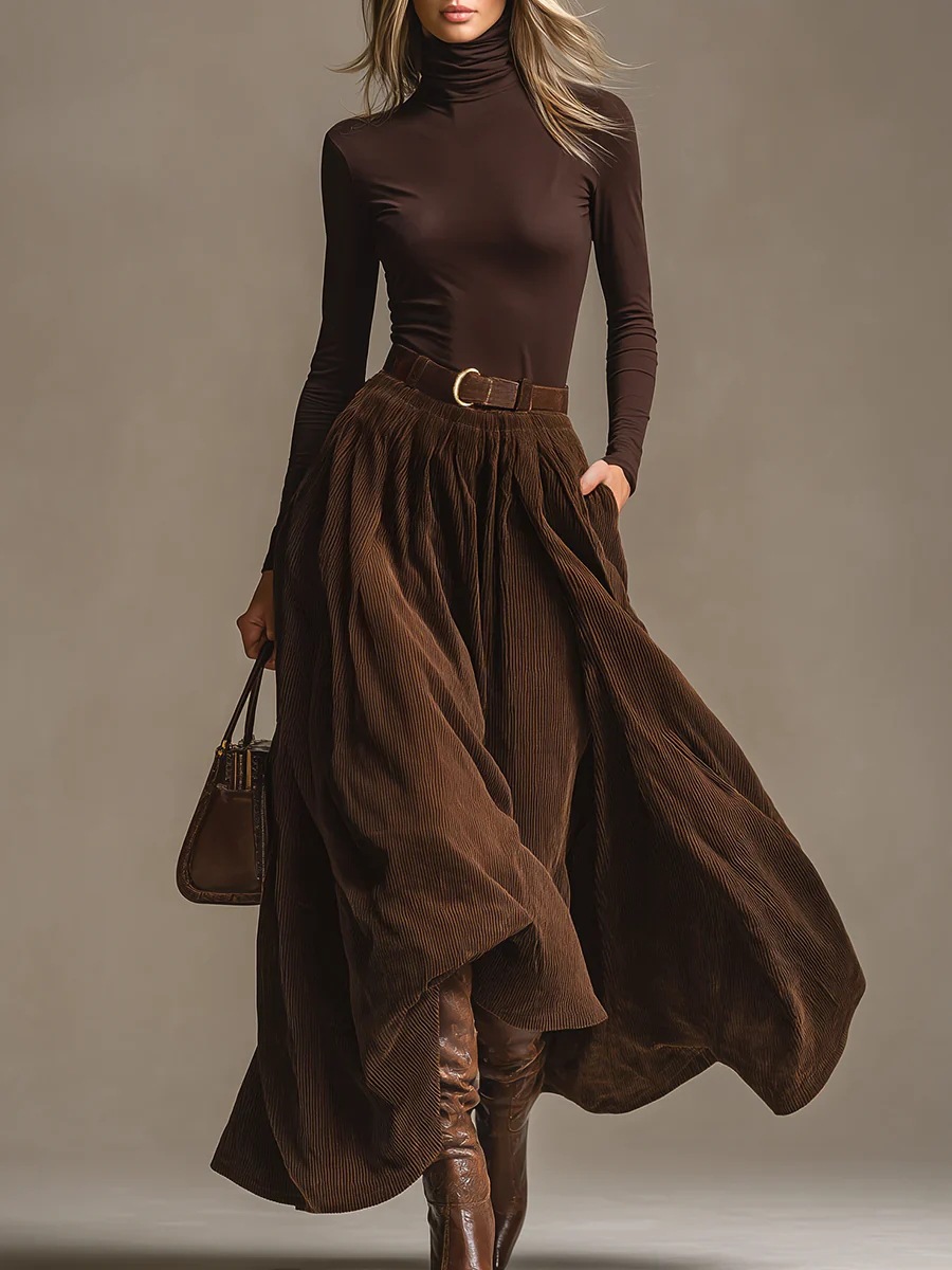 Vintage Fashion Retro Outfit - Ретро вельветовый костюм с длинной юбкой