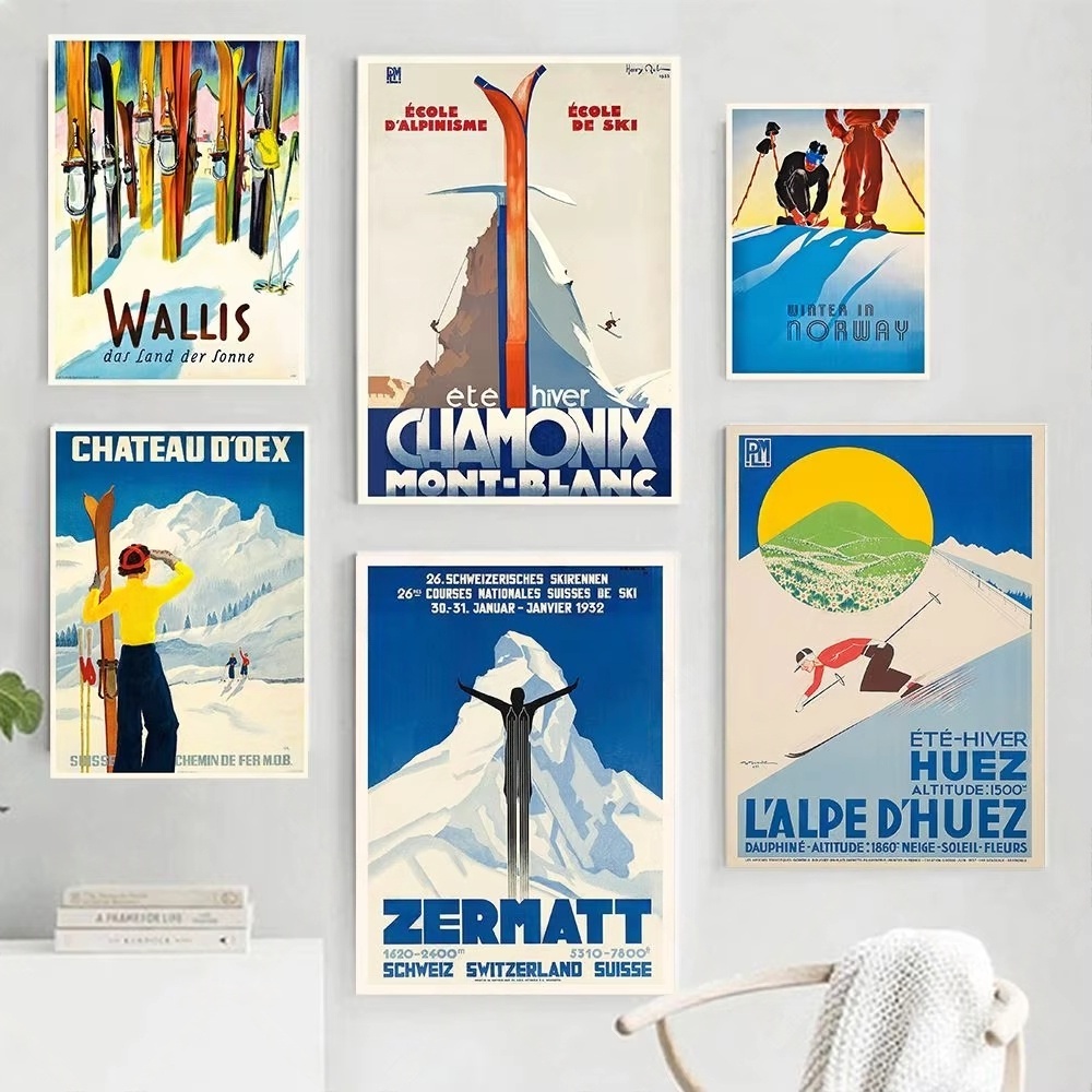 Vintage Fashion Wall Art - Винтажный постер с изображением горнолыжных курортов
