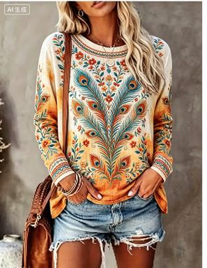Printed Floral Shirt - Женская футболка с длинным рукавом, винтажный