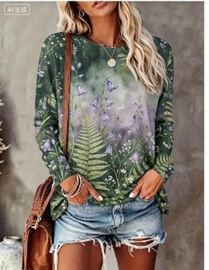Printed Floral Shirt - Женская футболка с длинным рукавом, градиентным