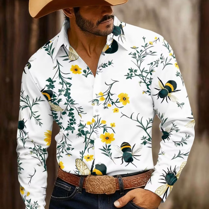 Printed Floral Shirt - Мужская рубашка с цветочным принтом, стильная,