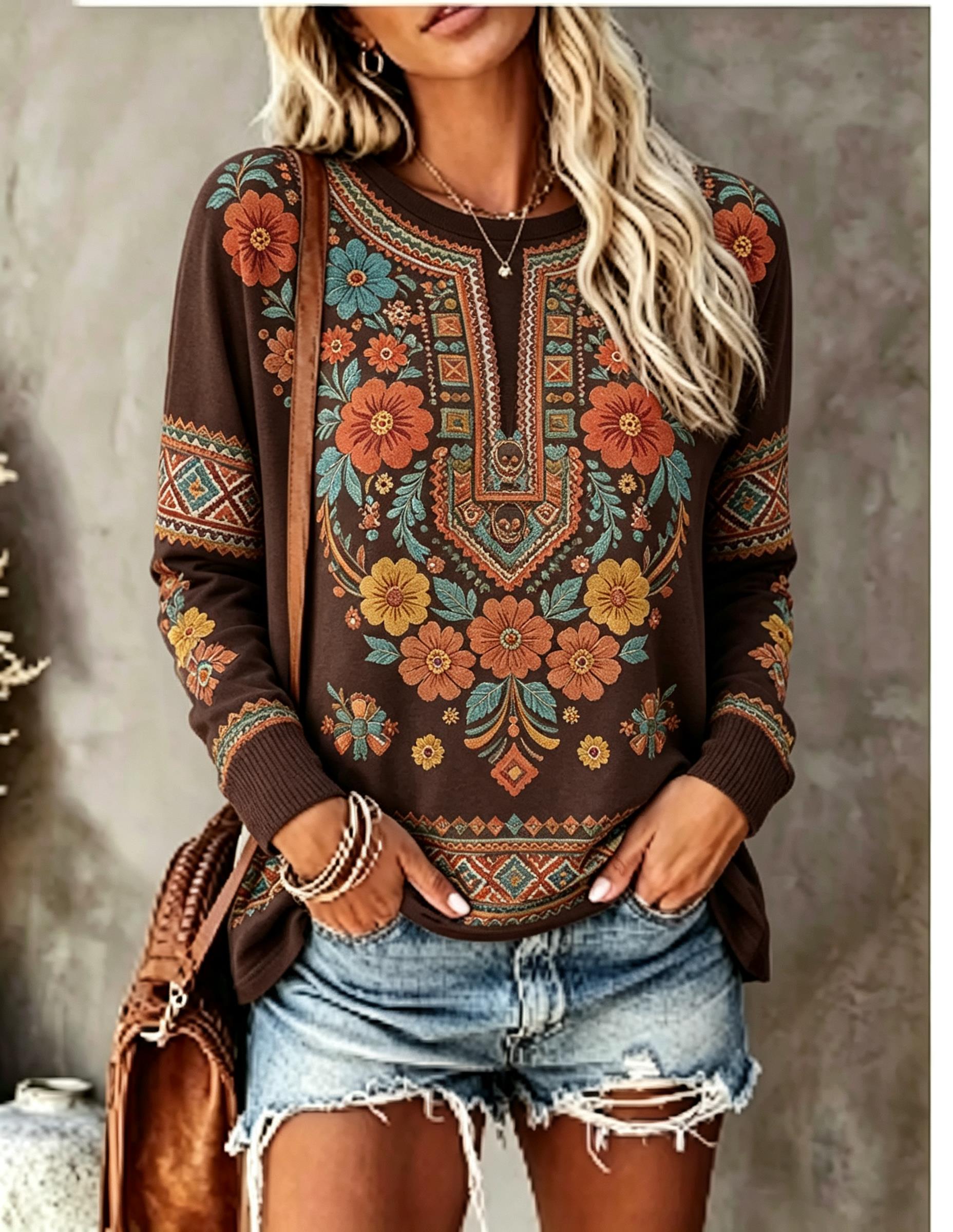 Женская футболка с круглым выр – обзор и цена Printed Floral Shirt