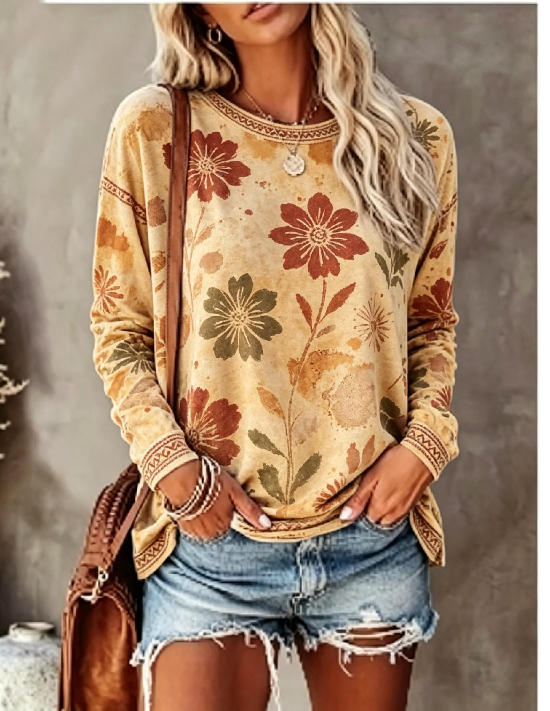 Женская футболка с круглым выр – обзор и цена Printed Floral Shirt
