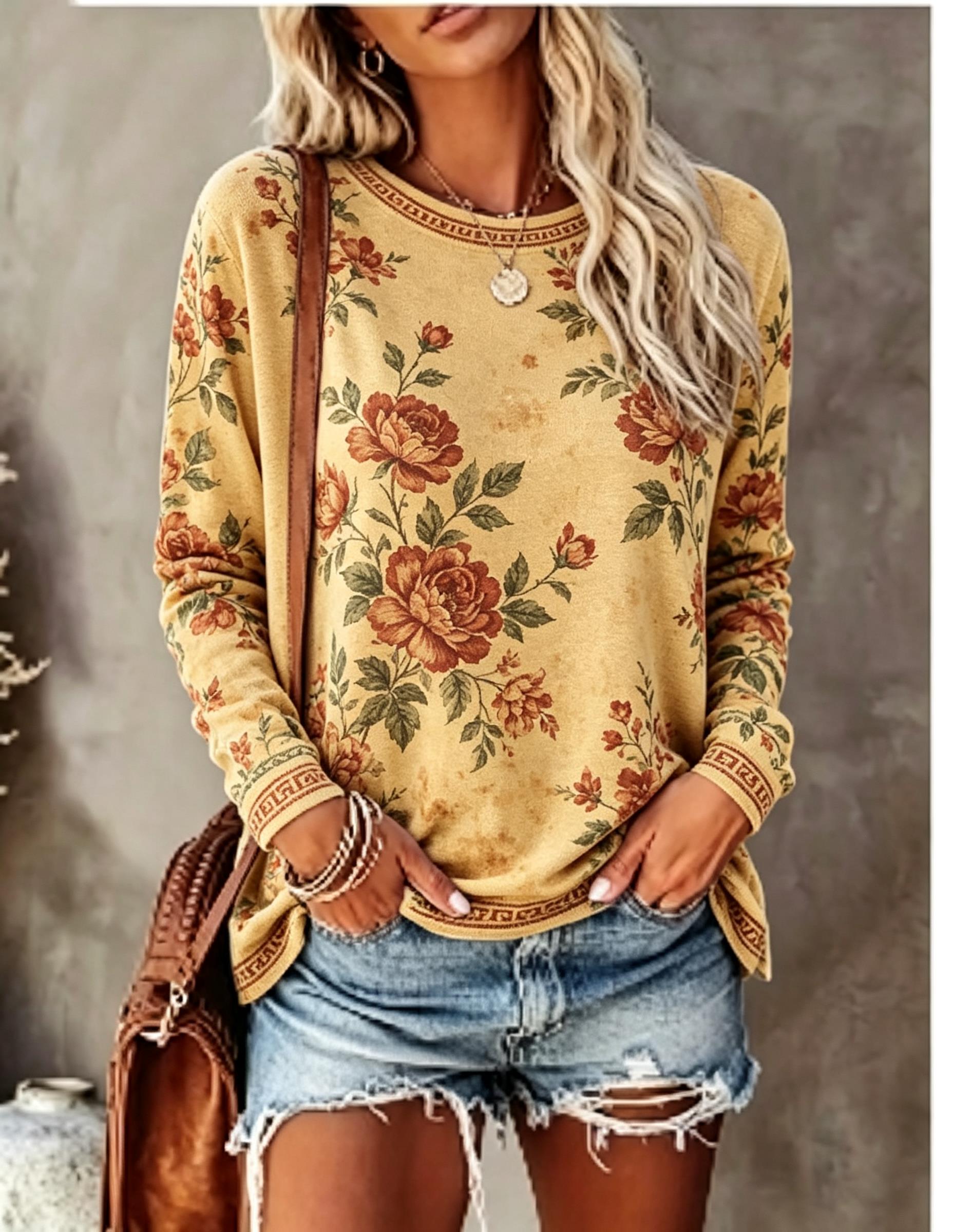 Женская футболка с круглым выр – обзор и цена Printed Floral Shirt